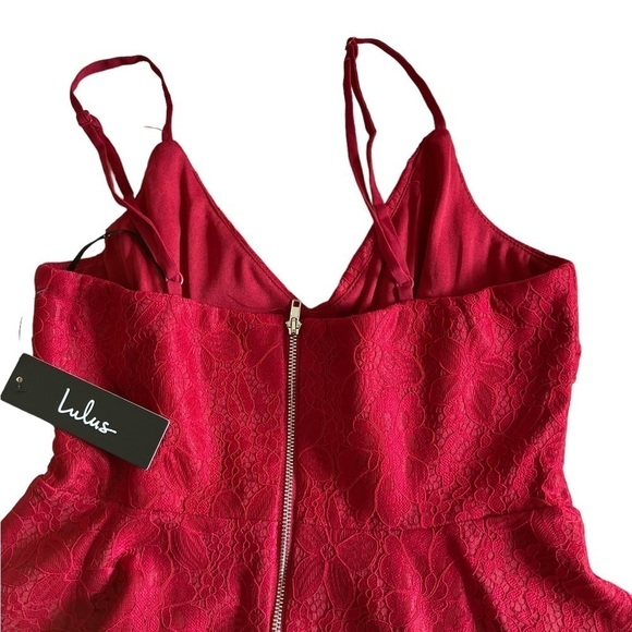 Lulus Way with Words Berry Red Floral Lace Skater Dress Full Skirt Fitted Waist - Picture 8 of 14